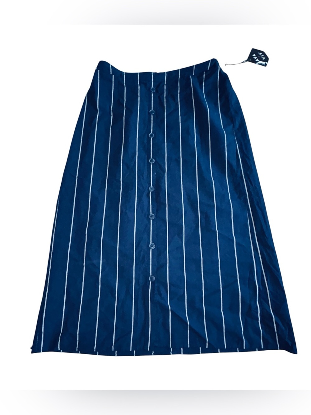 Ava & Viv Navy and White Vertical-Stripe Button-Front Maxi Skirt